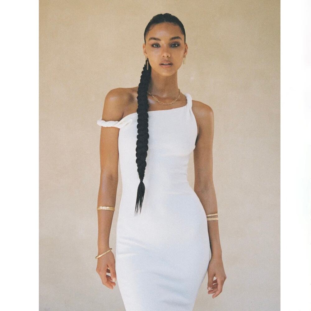 Johansen The Long Poppy Dress - White - Ribbed Knit - Cotton - Size L